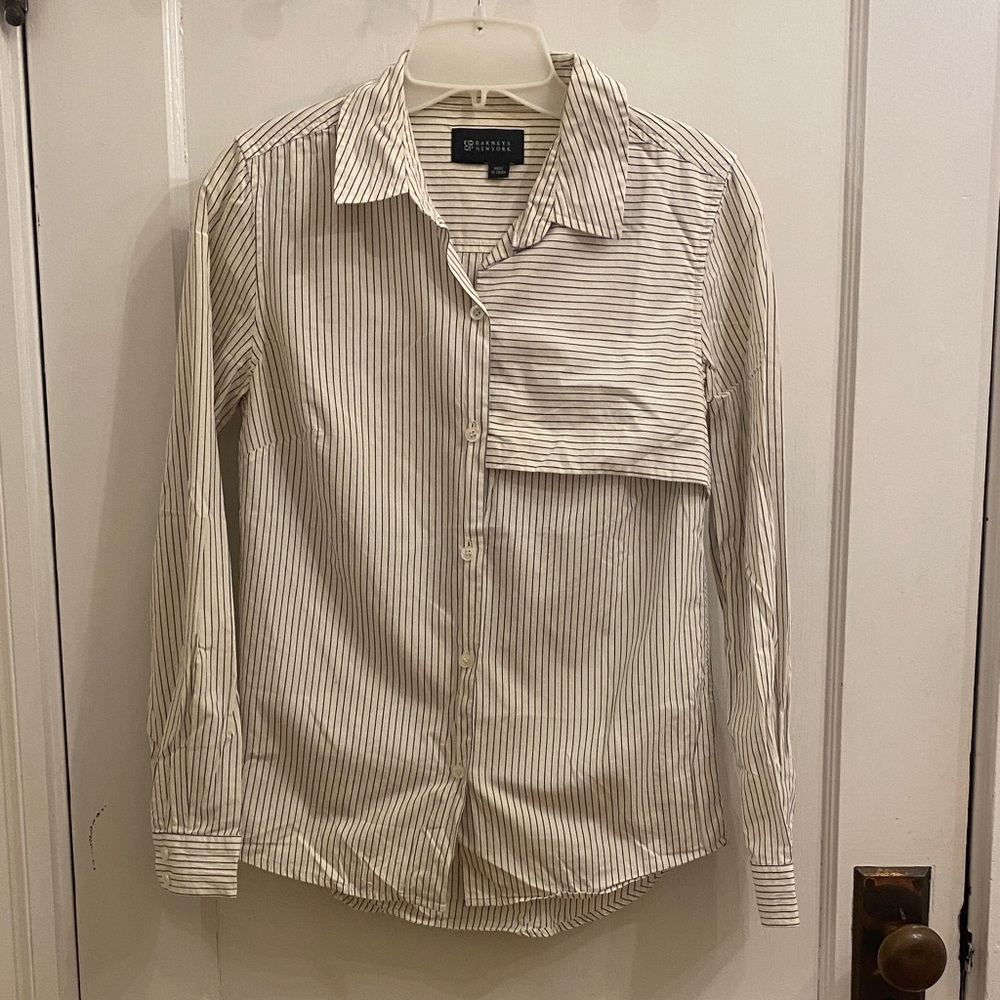 Barney’s women’s White and Gray Striped Button-Down Shirt